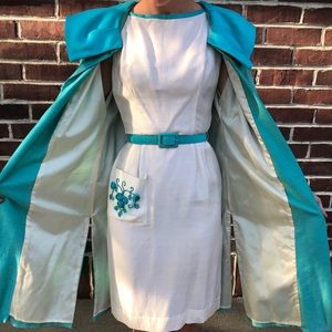 Womens 3 Piece Outfit Dress & Duster w/ Belt 70s